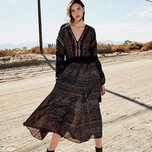 Free People M Embroidered Maxi Dress Tiered